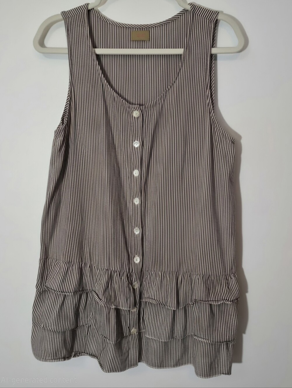 Tulip Clothing Colette Striped Ruffle Hem Tank Top-Black/White